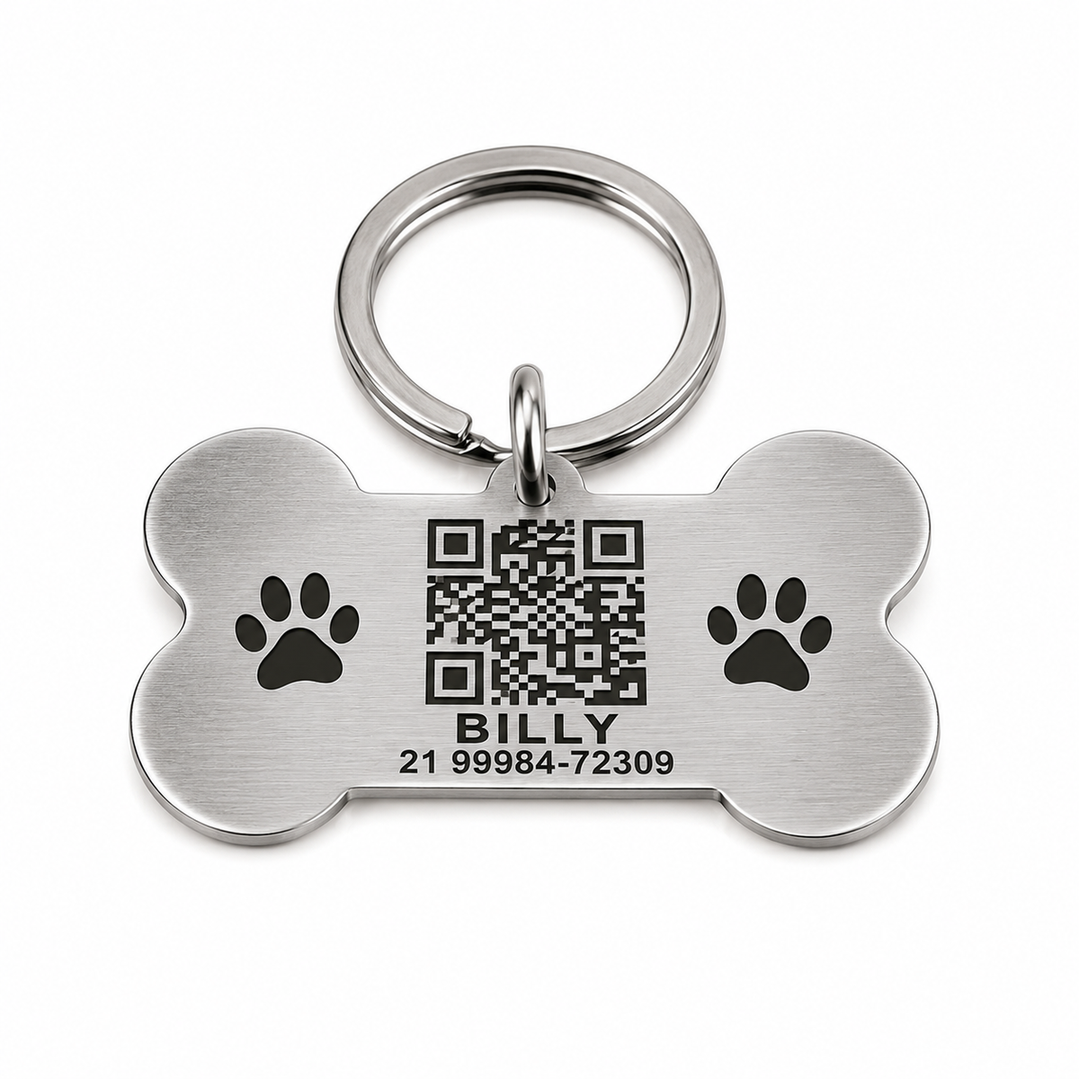 Tag Pet QR em aço cirúrgico